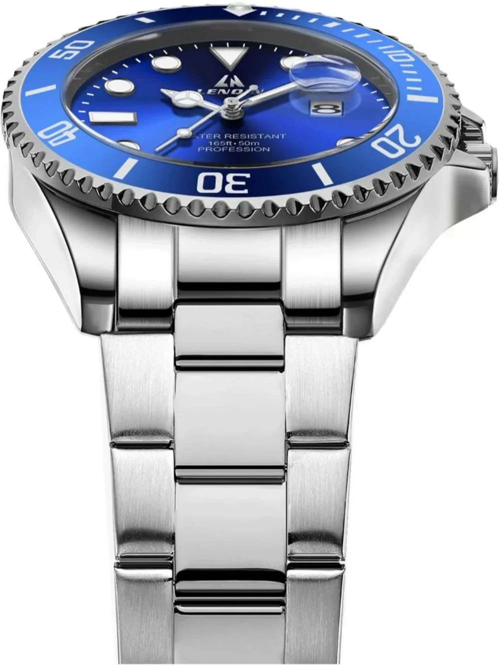 Men's Silver Blue Stainless Steel Analog Quartz Waterproof Luminous Wrist Watch